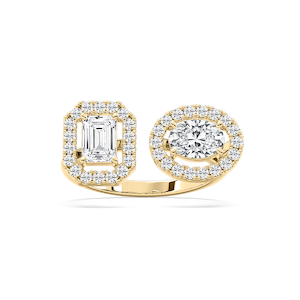 1 ⅓ ctw Emerald, Oval and Round Lab Grown Diamond Halo Toi et Moi Ring