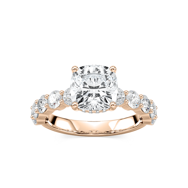 Uma Cushion Lab Grown Diamond Shared Prong Hidden Halo Engagement Ring