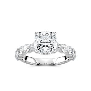 Uma Cushion Lab Grown Diamond Shared Prong Hidden Halo Engagement Ring