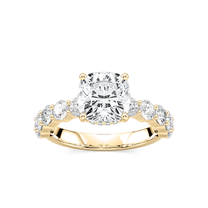 Uma Cushion Lab Grown Diamond Shared Prong Hidden Halo Engagement Ring