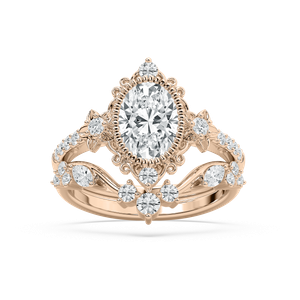 Analeah 2 ctw Oval Lab Grown Diamond Vintage Filagree Wedding Set