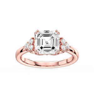 Viviana Asscher Lab Grown Diamond Double Prong Side Stone Engagement Ring