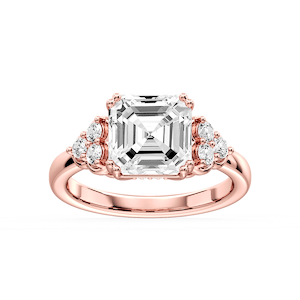 Viviana Asscher Lab Grown Diamond Double Prong Side Stone Engagement Ring