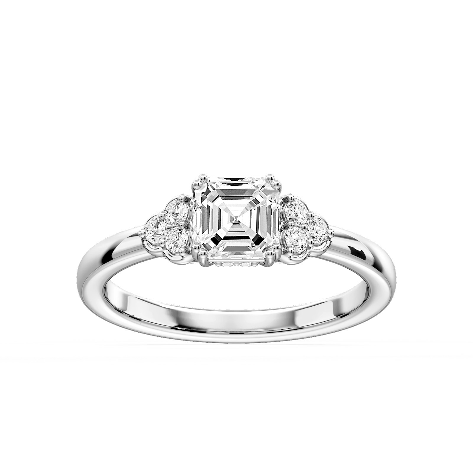 Viviana Asscher Lab Grown Diamond Double Prong Side Stone Engagement Ring