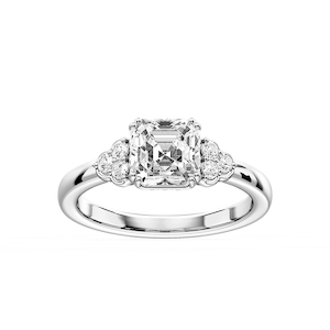 Viviana Asscher Lab Grown Diamond Double Prong Side Stone Engagement Ring
