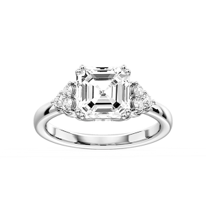 Viviana Asscher Lab Grown Diamond Double Prong Side Stone Engagement Ring