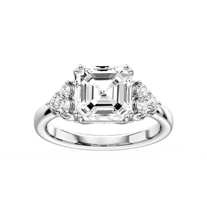 Viviana Asscher Lab Grown Diamond Double Prong Side Stone Engagement Ring