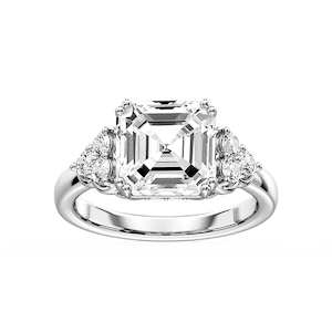 Viviana Asscher Lab Grown Diamond Double Prong Side Stone Engagement Ring
