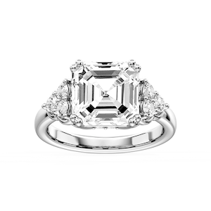 Viviana Asscher Lab Grown Diamond Double Prong Side Stone Engagement Ring