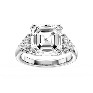 Viviana Asscher Lab Grown Diamond Double Prong Side Stone Engagement Ring