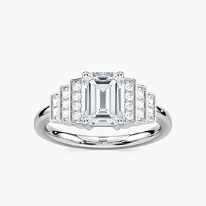 Vivienne Emerald Lab Grown Diamond Vintage Antique Side Stone Engagement Ring