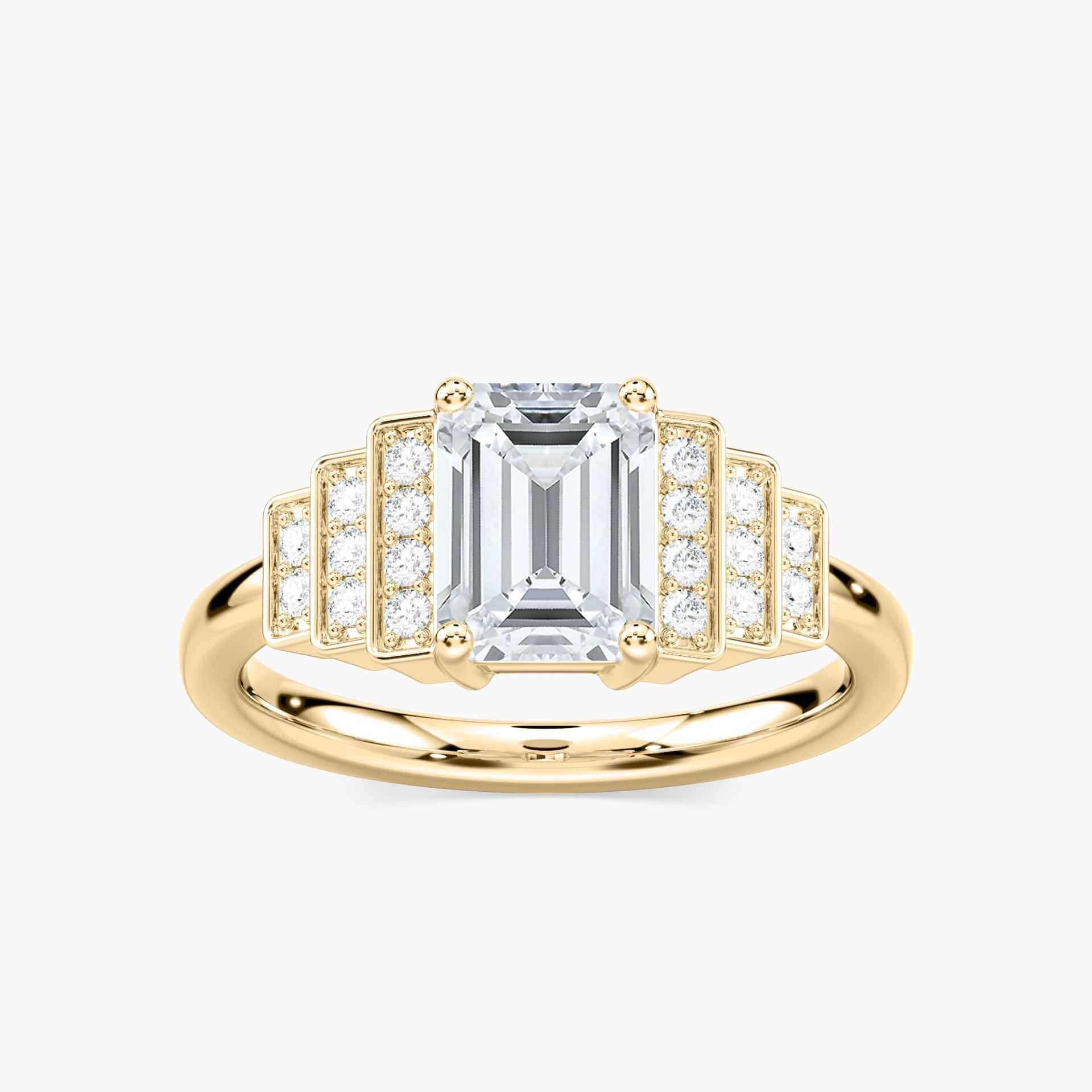 Vivienne Emerald Lab Grown Diamond Vintage Antique Side Stone Engagement Ring