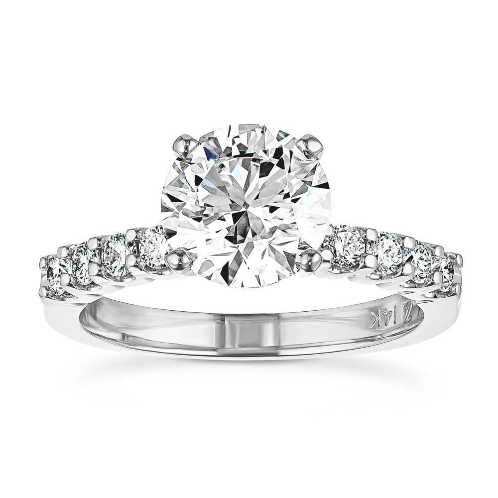 10 Stone Diamond Accented Engagement Ring shown with 2ct Lab Grown Diamond in 14k White Gold|10 Stone Diamond Accented Engagement Ring shown with 2ct Lab Grown Diamond in 14k White Gold