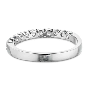Diamond accented wedding band with 11 round cut lab grown diamonds set in 14k white gold shown from back