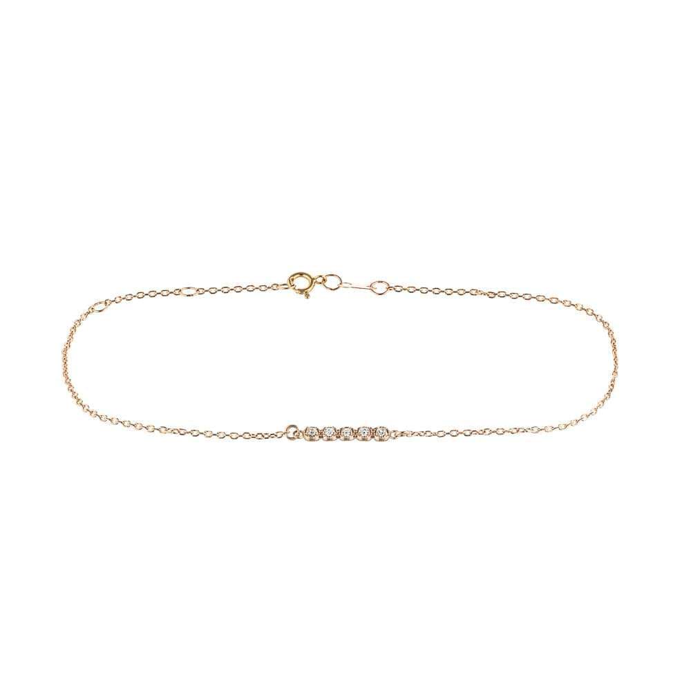 5 Stone Diamond Bar Bracelet set with five 1.5mm Lab-Grown Diamonds in recycled 14K gold of your choice 