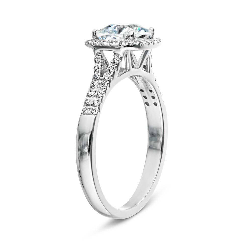 Adara Accented Engagement Ring shown here with a 2.0ct cushion cut lab grown diamond set in recycled 14K white gold. | Adara accented engagement ring 2.0ct lab-grown diamond cushion cut engagement ring