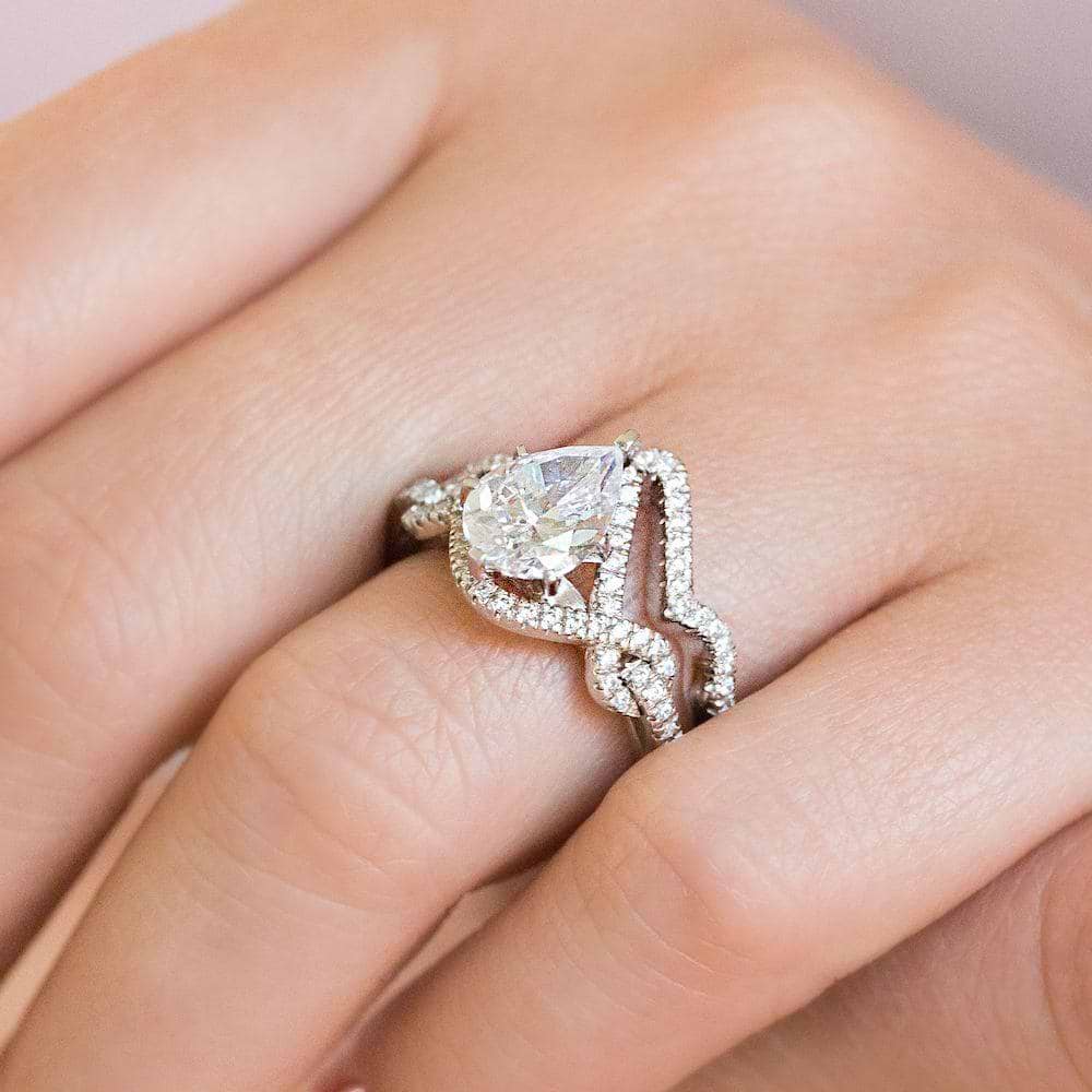 Shown in 14k White Gold|Unique lab grown diamond accented wavy v wedding band in 14k white gold