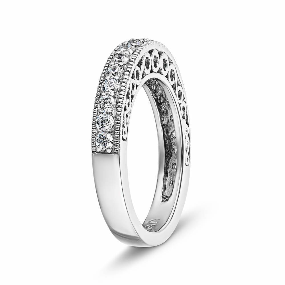 Ali Stackable Band is set with 0.47ctw round cut recycled diamonds in platinum | Ali stackable band recycled diamonds platinum