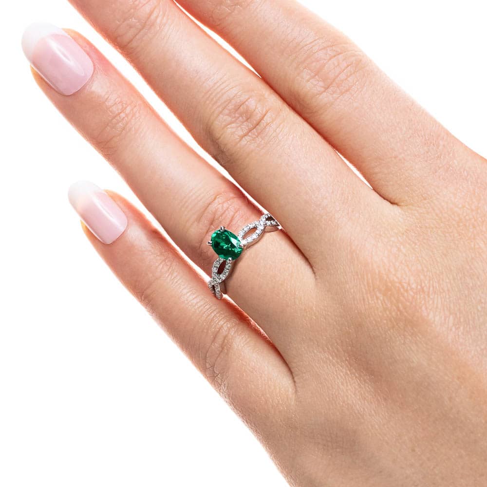 Allure Engagement Ring set with a 0.70ct Lab-Grown Emerald center stone in platinum 