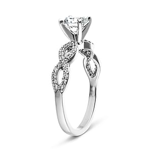Diamond accented engagement ring with 1ct round cut lab grown diamond in 14k white gold shown from side