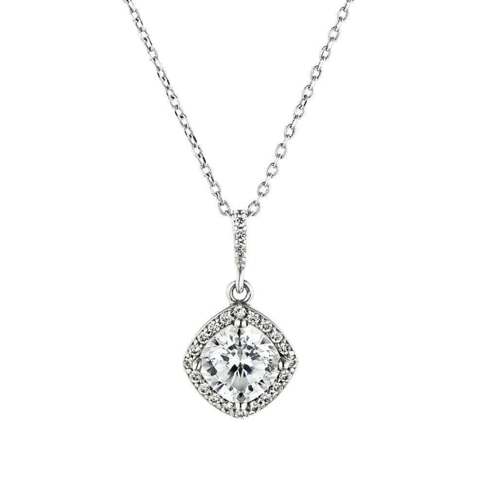 Antique Halo Necklace in recycled 14K white gold with recycled accent diamonds 