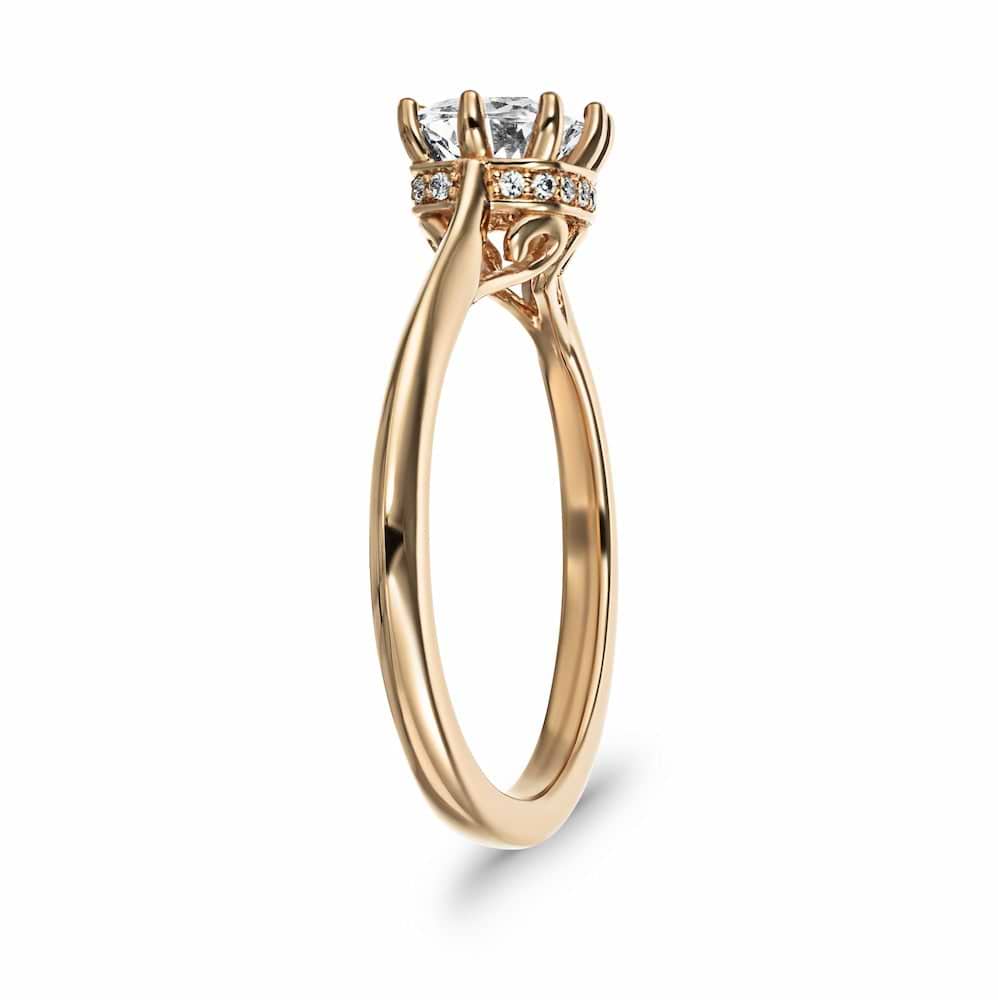 Shown with a 1ct Cushion cut Lab Grown Diamond in 14k Rose Gold