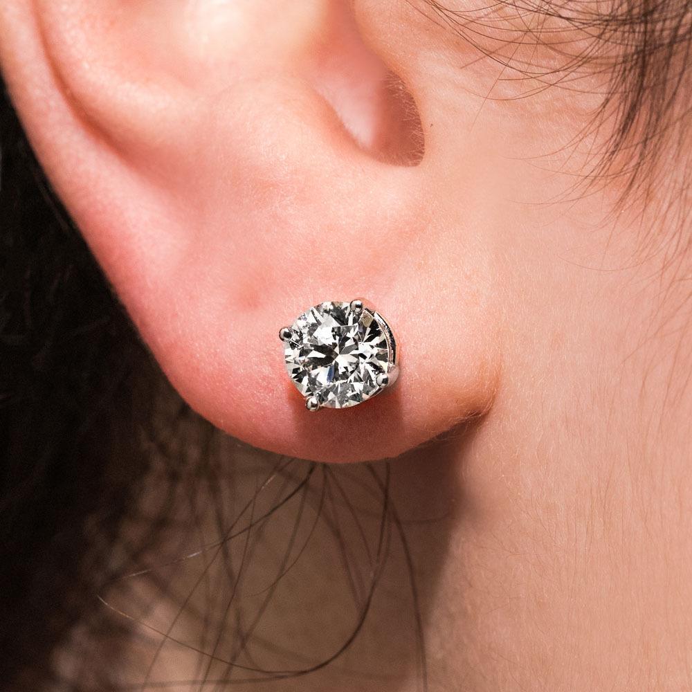 Basket Earrings shown with round cut 1.0ct each G/H color, S1 clarity Lab Grown Diamonds in recycled 14K white gold 