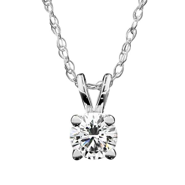 Basket Pendant set with a 0.41ct Round Cut Lab-Grown Diamond in 14K white gold | gold 4 prong basket pendant necklace