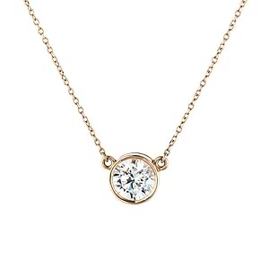 Bezel Pendant with a 1.0ct Round cut lab diamond in 14K Rose Gold