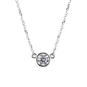 Bezel Pendant with a 1.0ct Round cut lab diamond in 14K White Gold