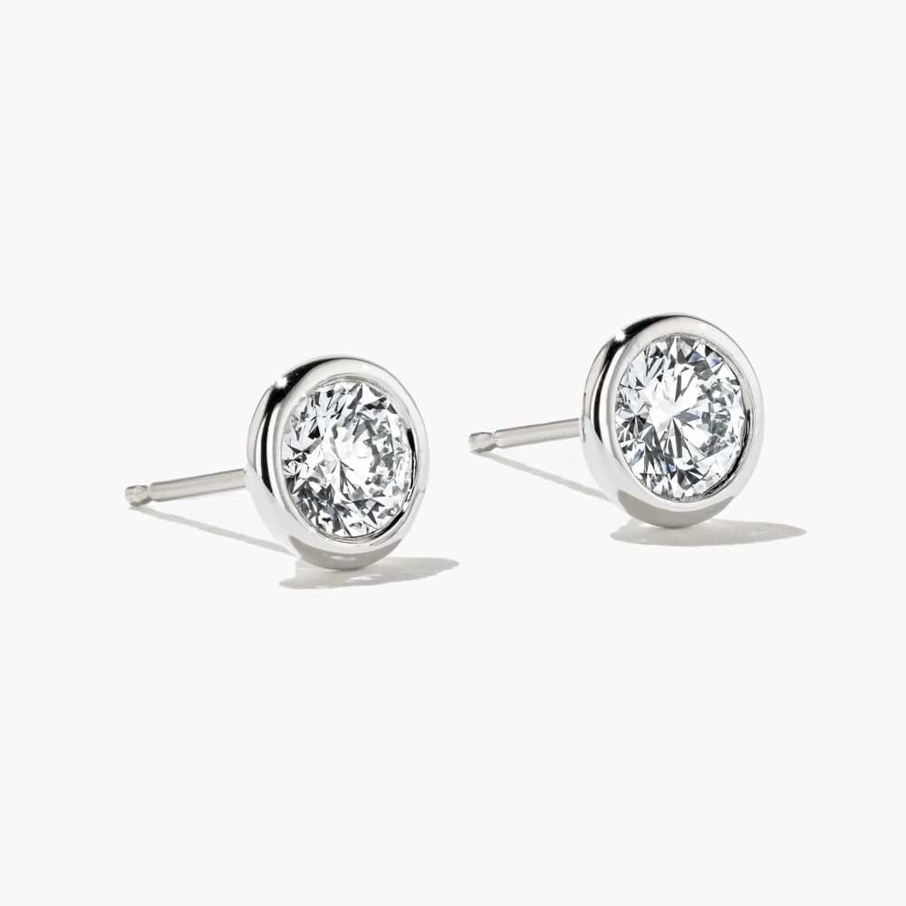 Bezel Set Lab Grown Diamond Studs (RTS) - Round Cut 1.0ctw | Lab-grown diamond earrings