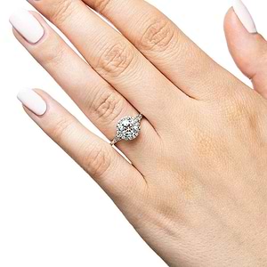 Elegant diamond halo engagement ring with 1ct round cut lab grown diamond in 14k white gold