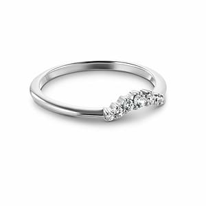 Graduated lab grown diamond accented v wedding band with stackable contour design set in 14k white gold