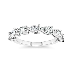 pear cut lab grown diamond band set in 14k white gold recycled metal