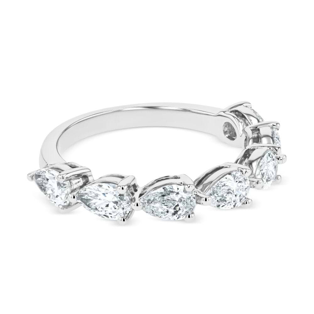 Shown in 14K White Gold|pear cut lab grown diamond band set in 14k white gold recycled metal
