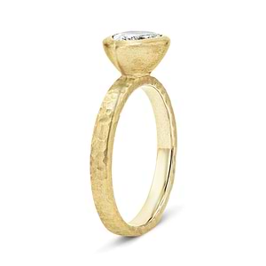 bezel set satin hammer finish engagement ring with pear cut east to west lab grown diamonds