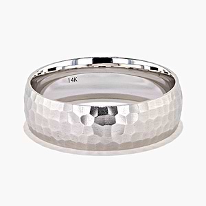  canyon men’s wedding band recycled 14K white gold cross hammer finish