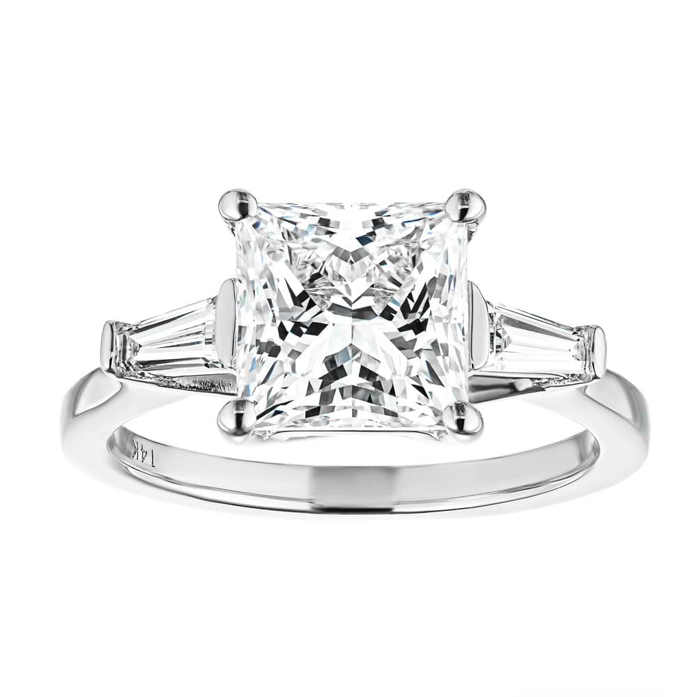 Shown with 2.5ct Princess Cut Lab Grown Diamond set in 14k White Gold
