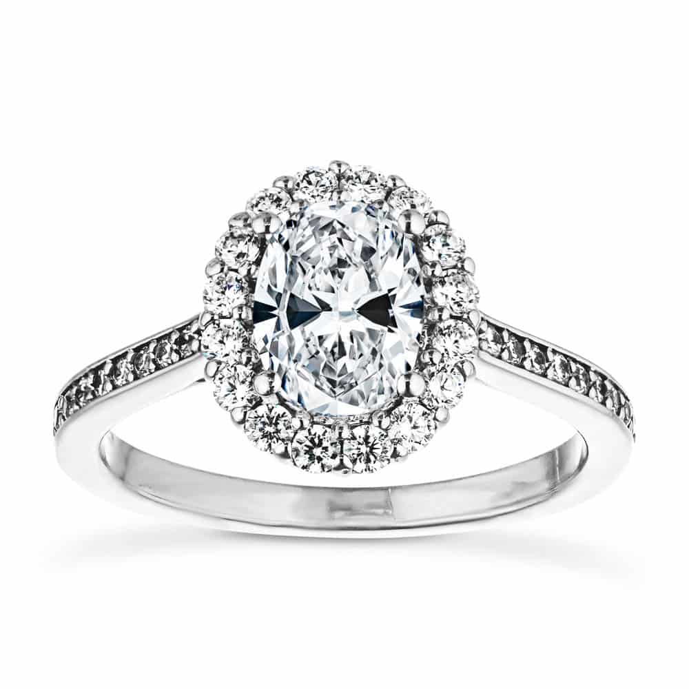 Shown with 1ct Oval Cut Lab Grown Diamond in 14k White Gold