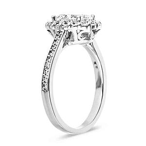 Diamond accented halo engagement ring with 1ct oval cut lab created diamond in 14k white gold setting