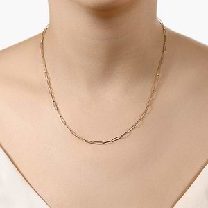 paperclip chain link necklace shown in 14k yellow gold 18 inch chain
