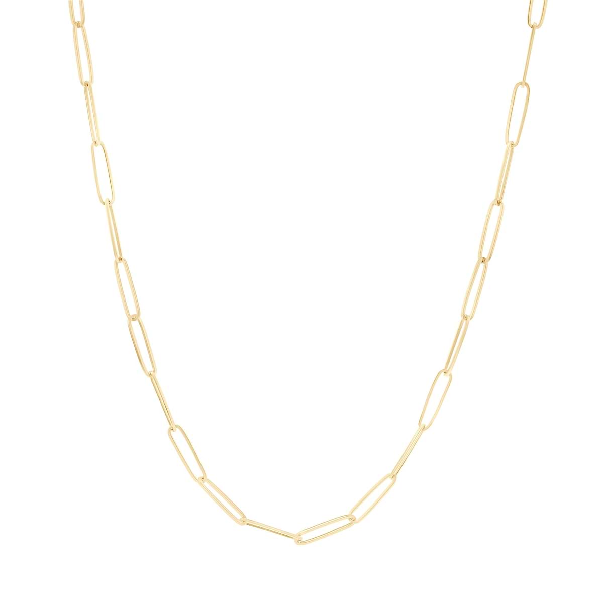 Paperclip Chain Necklace shown in 14K Yellow Gold|paperclip chain link necklace shown in 14k yellow gold 18 inch chain