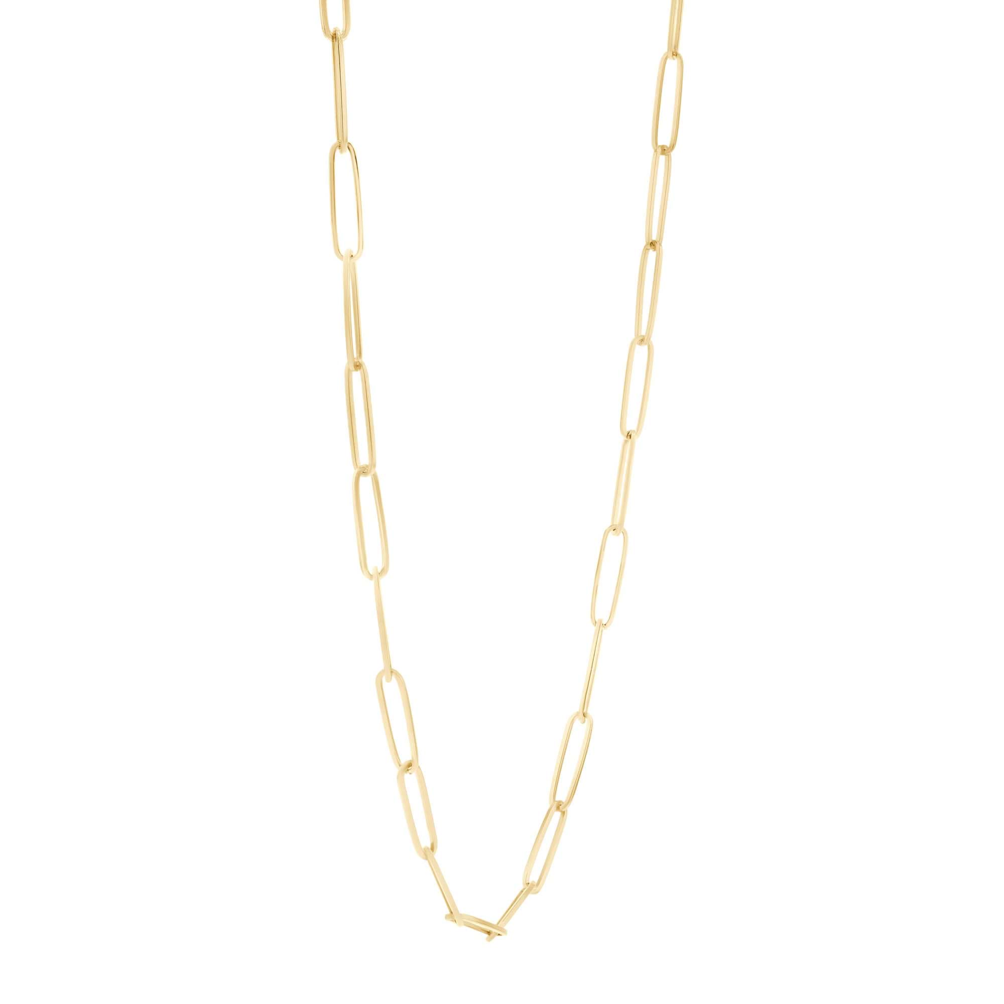 Paperclip Chain Necklace shown in 14K Yellow Gold|paperclip chain link necklace shown in 14k yellow gold 18 inch chain