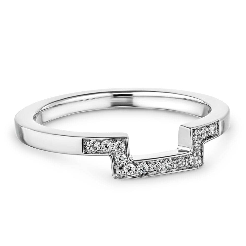 Curved wedding band with accenting diamonds made to fit the Cherish Engagement Ring in recycled 14K white gold | Curved wedding band with accenting diamonds made to fit the Cherish Engagement Ring in recycled 14K white gold