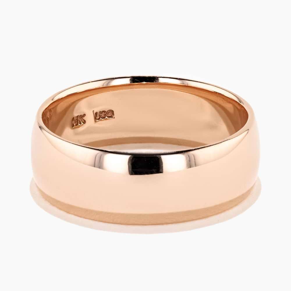 Comfort Fit Wedding Band shown in a high polish finish, 7mm band width in 14K rose gold 