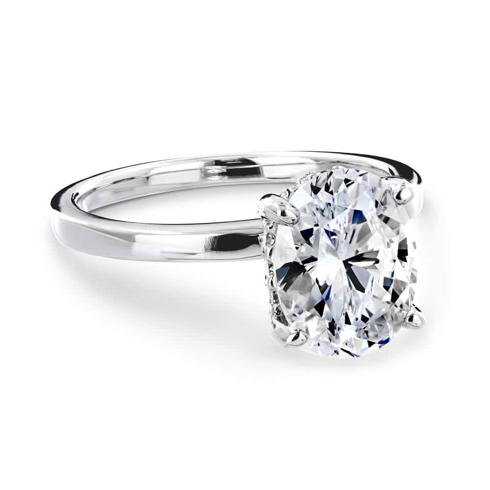 Shown here with a 3ct oval lab-grown diamond in recycled 14K white gold. 