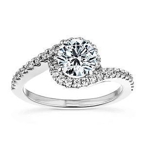 Elegant and beautiful diamond halo accented engagement ring with 1ct round cut lab grown diamond in 14k white gold