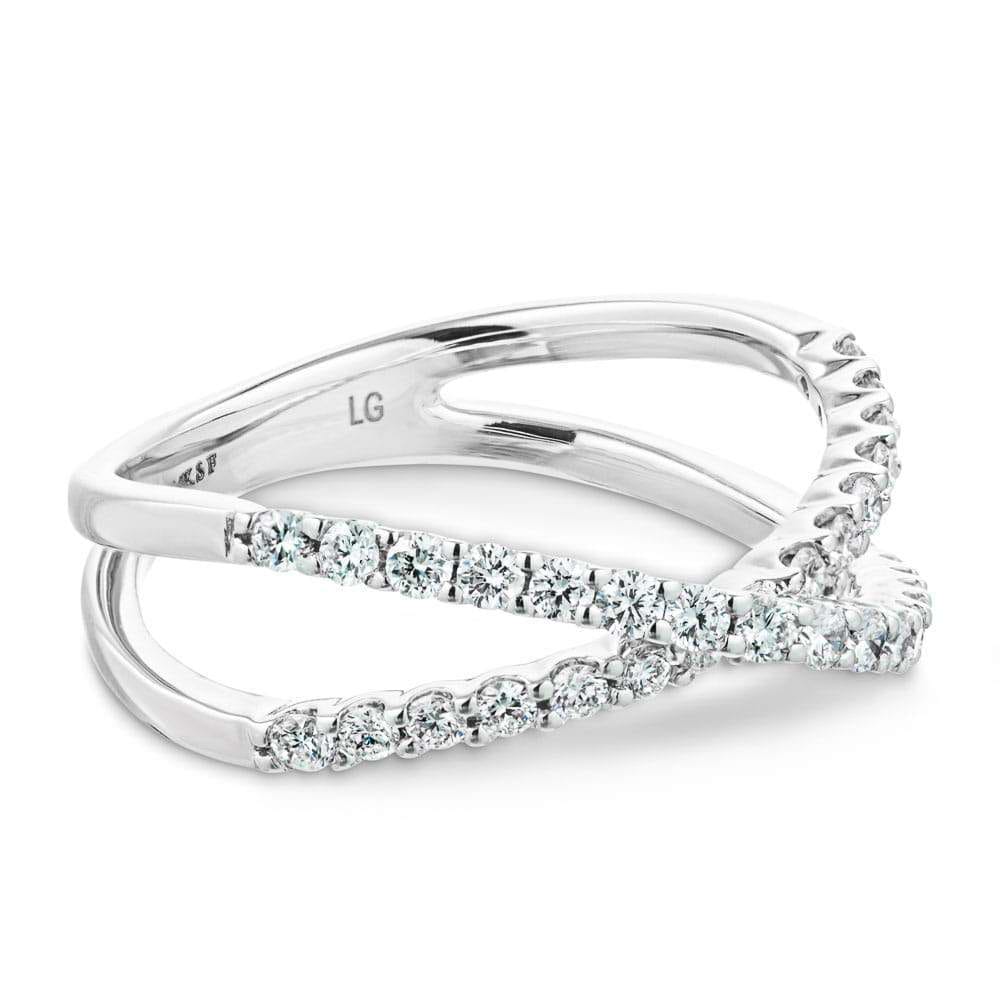 Diamond accented criss cross ring in recycled 14K white gold | Diamond accented criss cross ring in recycled 14K white gold