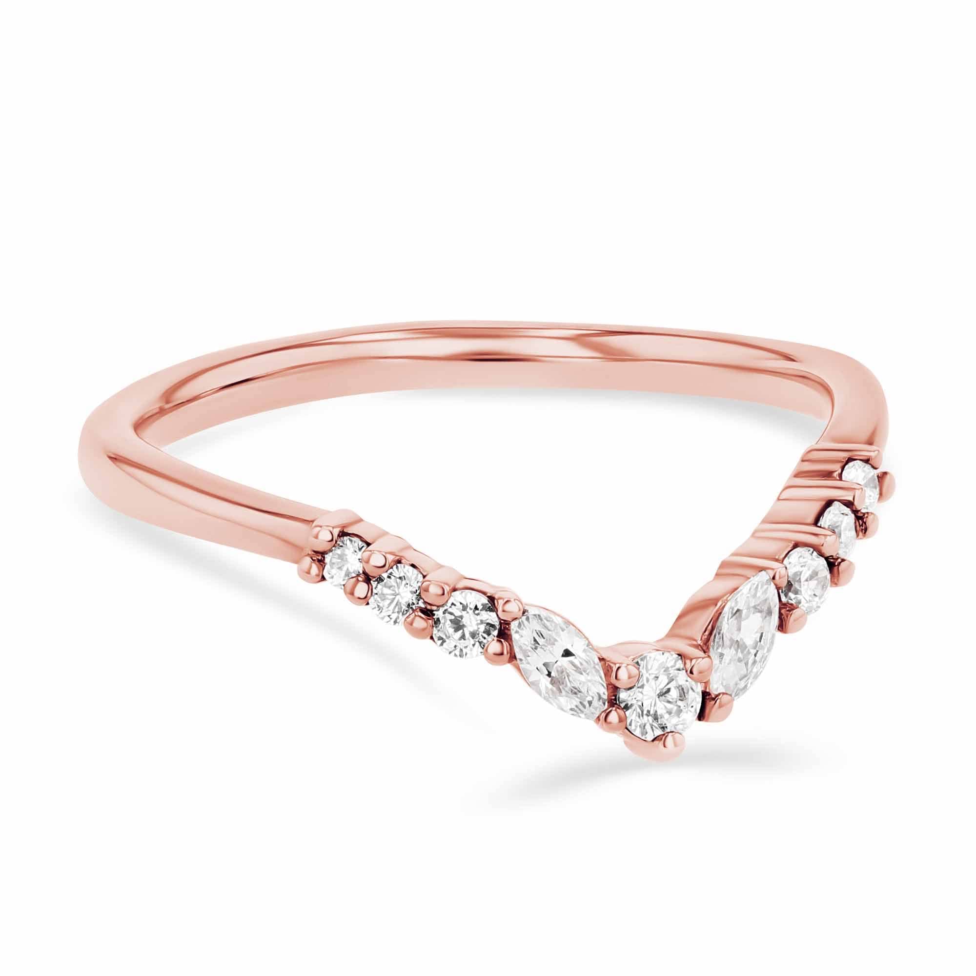 Shown in 14K Rose Gold|lab grown diamond beautiful accented contour wedding band in 14k rose gold metal