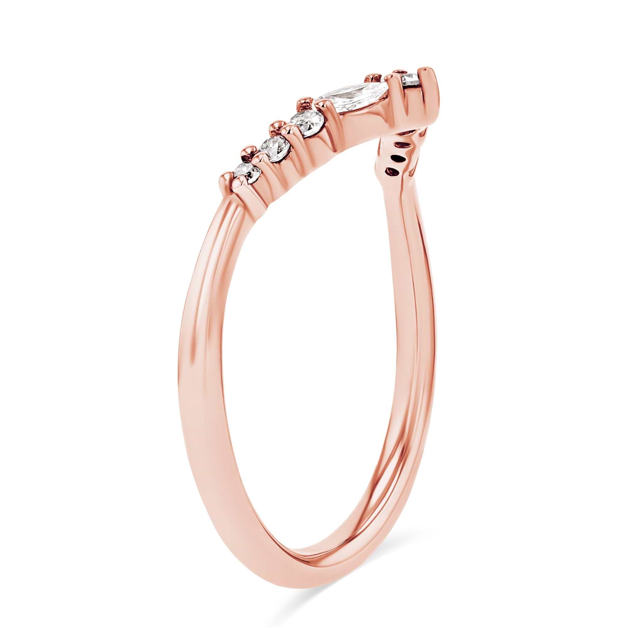 Shown in 14K Rose Gold|lab grown diamond beautiful accented contour wedding band in 14k rose gold metal